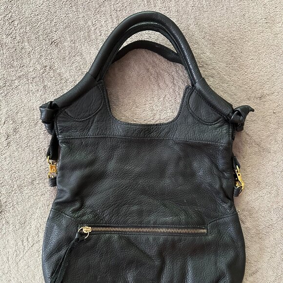 Anna Corinna Black leather Mid city Medium fold over tote satchel bag - Picture 2 of 4